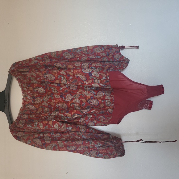 Nwot freePeople Sundown Rust Red Paisley Print Off-the-Shoulder Bodysuit sz-M - Picture 4 of 9